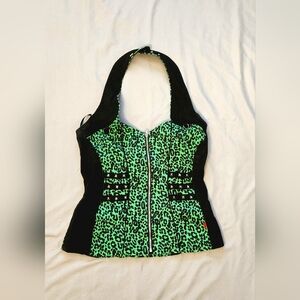 Tripp NYC Green Leopard Goth Corset Studded Bustier XXL